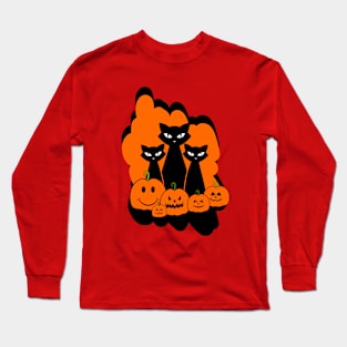 HAPPY Halloween Black Cats And Pumpkins Long Sleeve T-Shirt